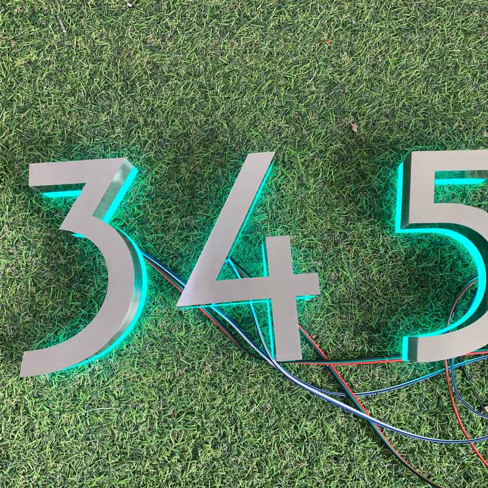 Modern House Number Signs Stainless Steel LED Backlit Back Lighting 3D ...