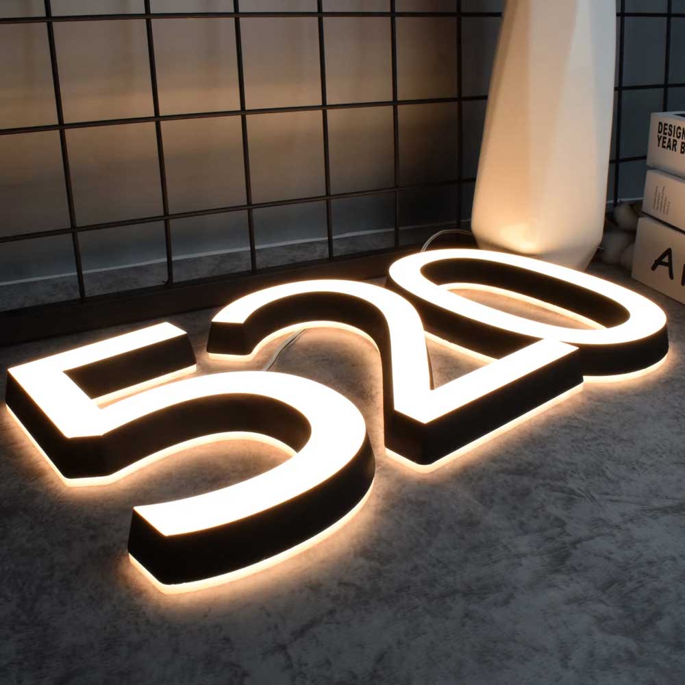 Illuminated House Number Front and Back Lighting 3D Address Numbers