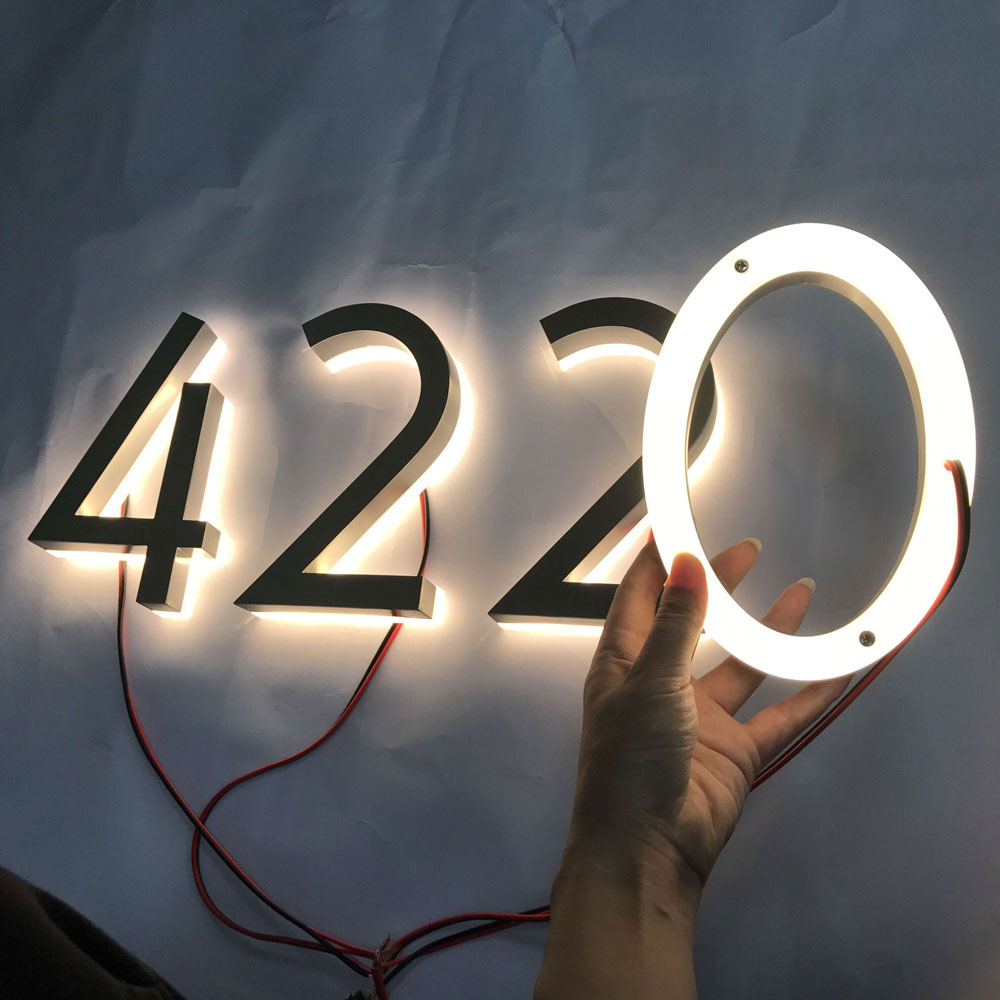 Modern House Number Signs Stainless Steel LED Backlit Back