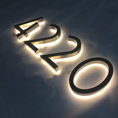 Modern House Number Signs Stainless Steel LED Backlit Back Lighting 3D Address Letters Waterproof