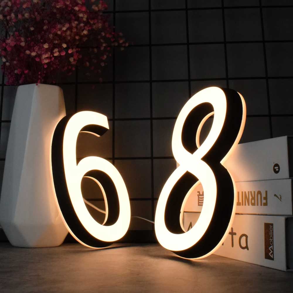 Illuminated House Number Front and Back Lighting 3D Address Numbers