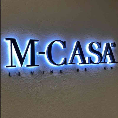 Business Logo Name Backlit Halo Lighting Letters 3D Stainless Steel Personalized Business Logo Reception Wall